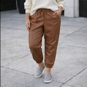 A New Day Faux Leather Joggers Brown High Rise Pull On Pants 1X
